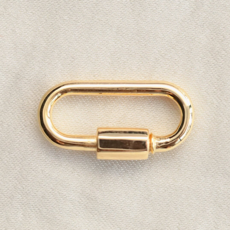 18K Gold Carabiner Charm Holder Pendant Necklace, Elongated Link Carabiner, Carabiner Screw Lock
