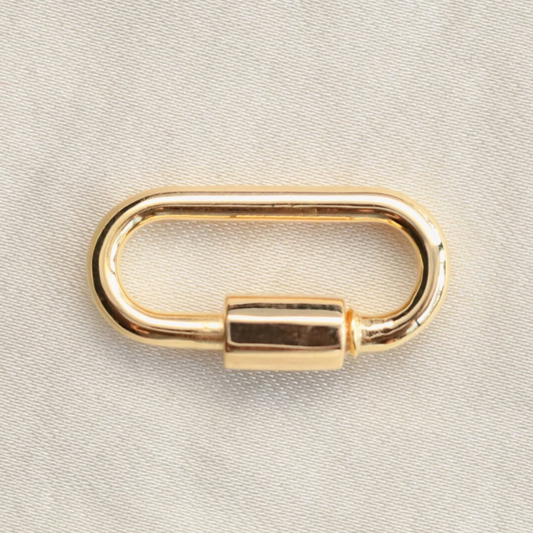 18K Gold Carabiner Charm Holder Pendant Necklace, Elongated Link Carabiner, Carabiner Screw Lock