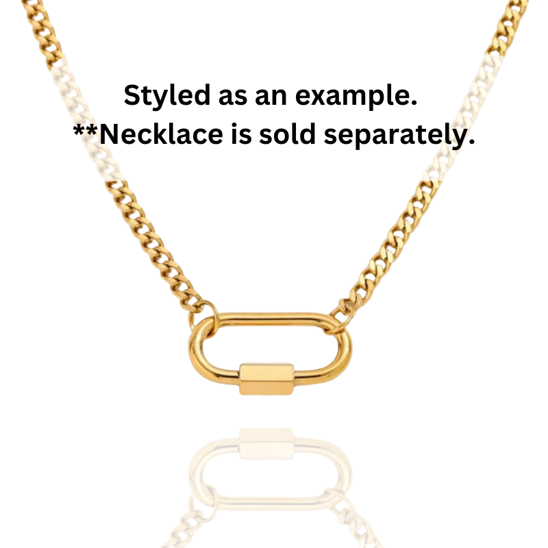 18K Gold Carabiner Charm Holder Pendant Necklace, Elongated Link Carabiner, Carabiner Screw Lock