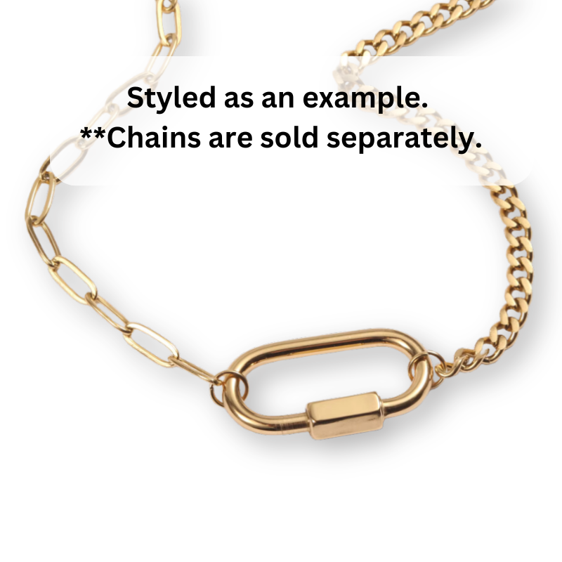 18K Gold Carabiner Charm Holder Pendant Necklace, Elongated Link Carabiner, Carabiner Screw Lock