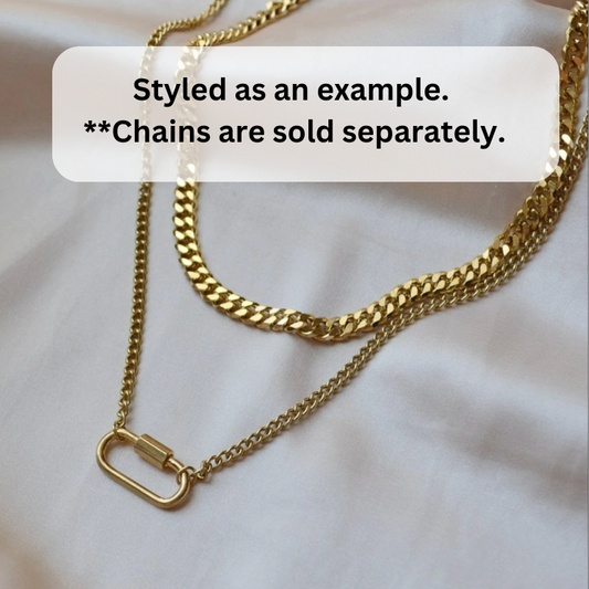 18K Gold Carabiner Charm Holder Pendant Necklace, Elongated Link Carabiner, Carabiner Screw Lock