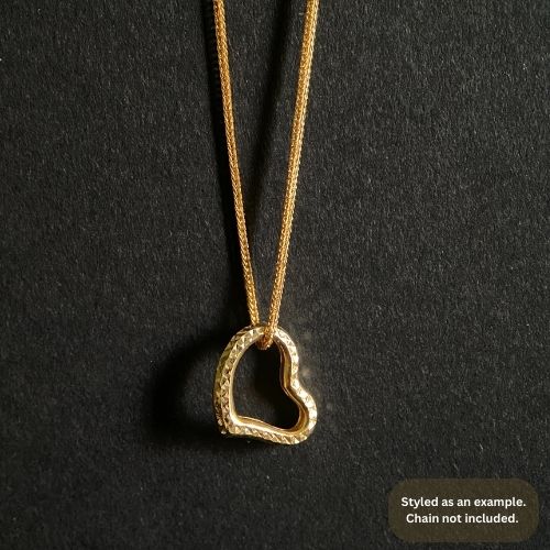 18k Solid Gold Dia Cut Open Heart Pendant Charm
