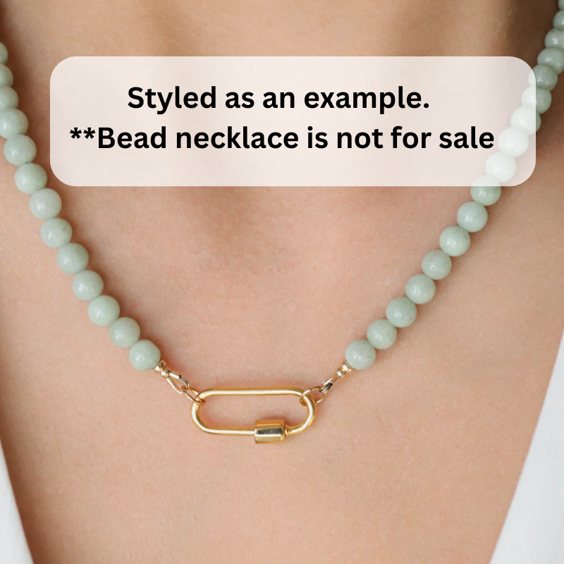 18K Gold Carabiner Charm Holder Pendant Necklace, Elongated Link Carabiner, Carabiner Screw Lock