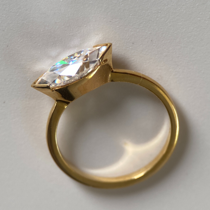 Marquise East-West Moissanite Engagement Ring in Solid 18K Gold
