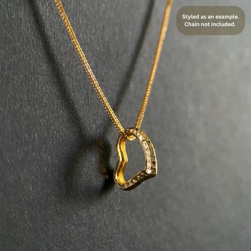 18k Solid Gold Dia Cut Open Heart Pendant Charm