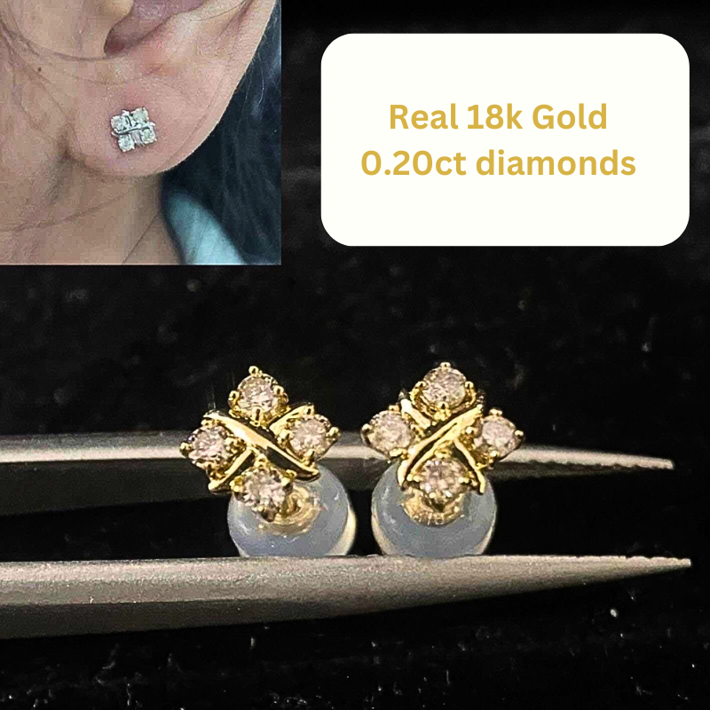 Real 18k Gold & 0.20ct Natural Diamond Earrings