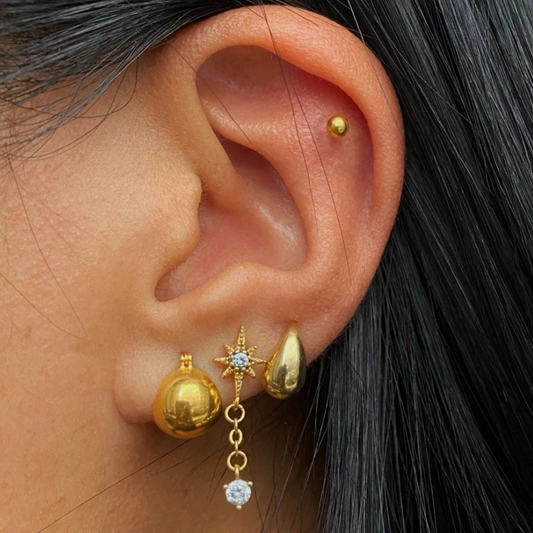 18K Gold Ball Hoop Earrings