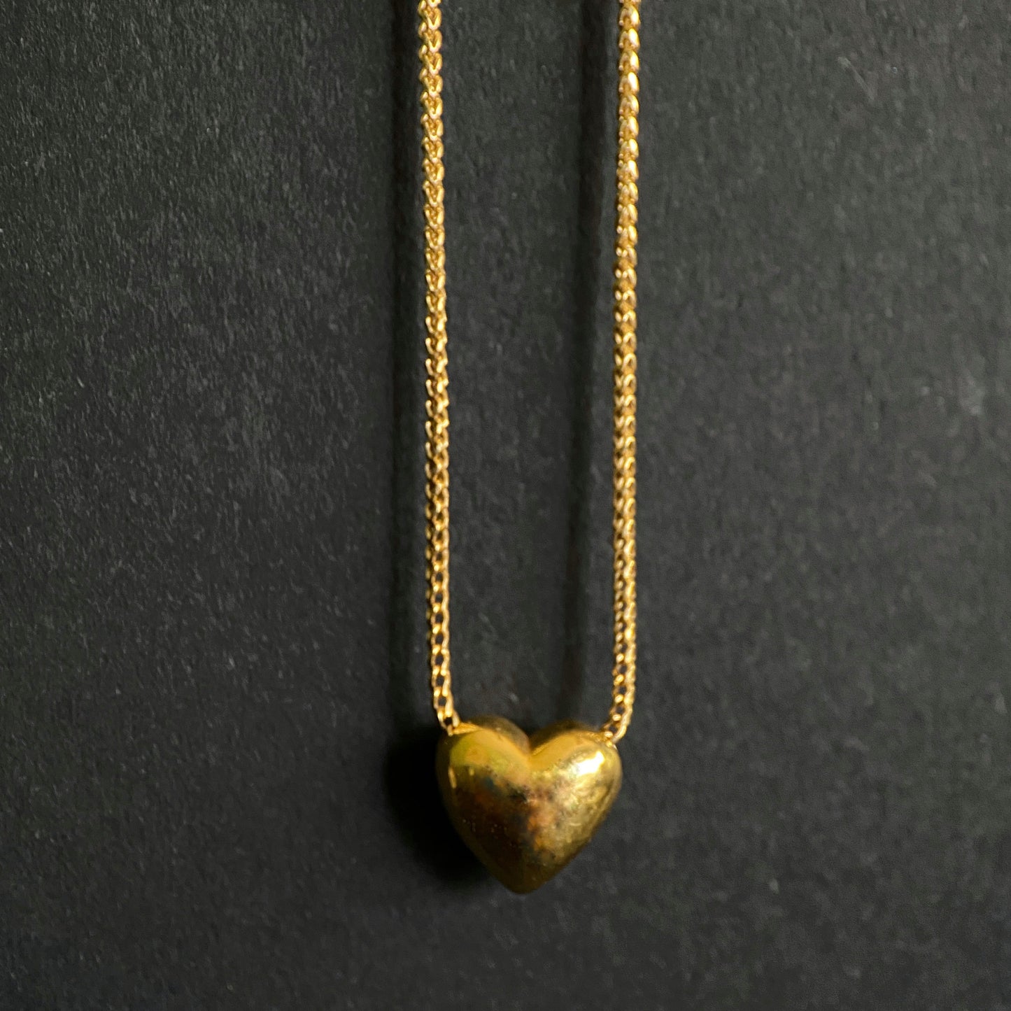 18k Solid Gold Heart Puff Pendant Charm