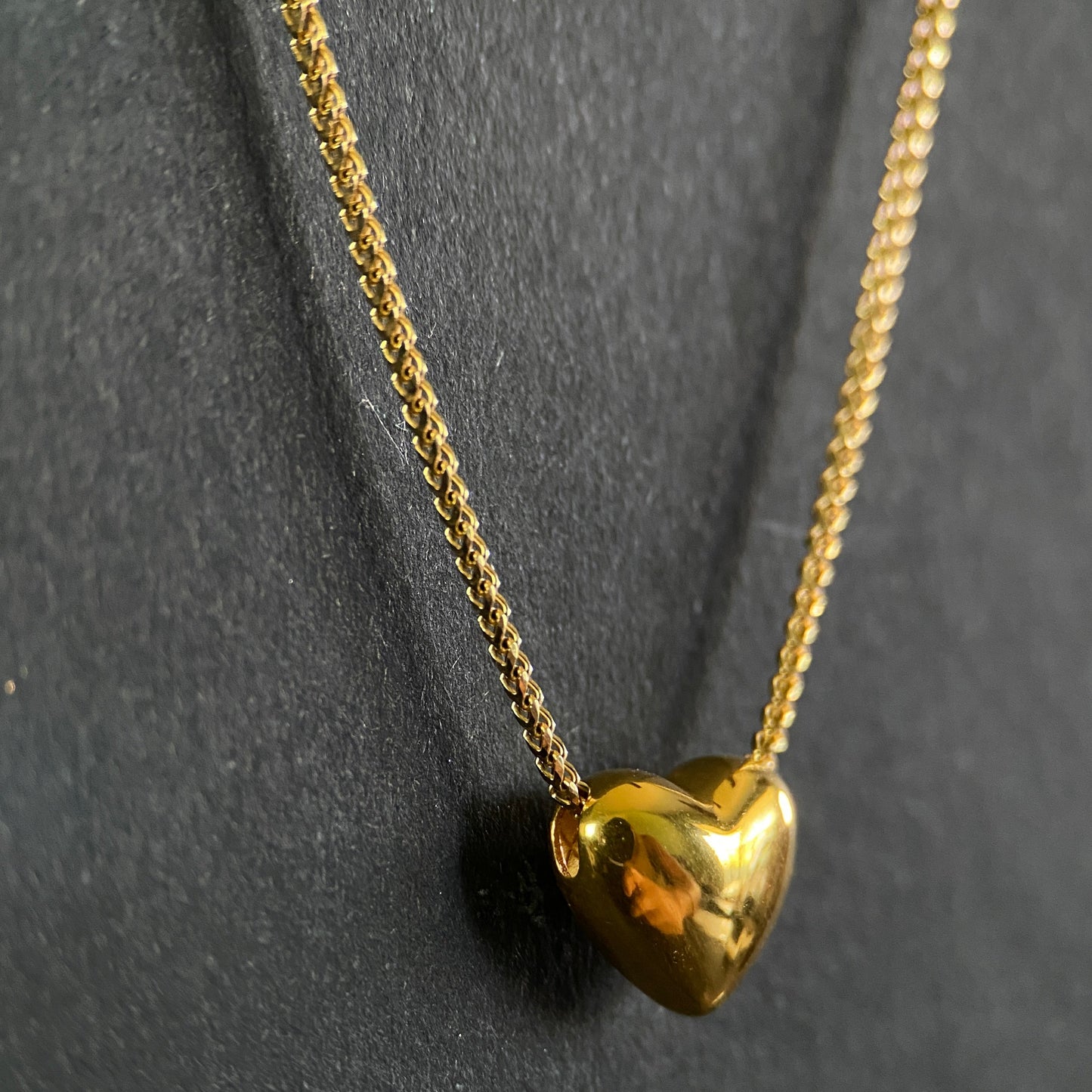 18k Solid Gold Heart Puff Pendant Charm