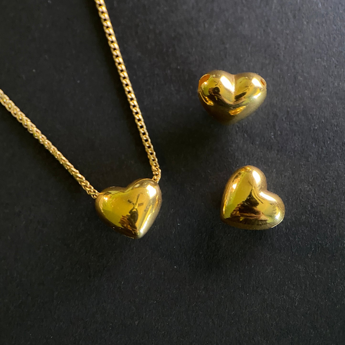 18k Solid Gold Heart Puff Pendant Charm