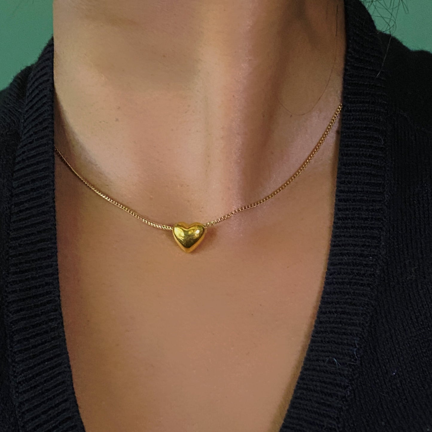 18k Solid Gold Heart Puff Pendant Charm