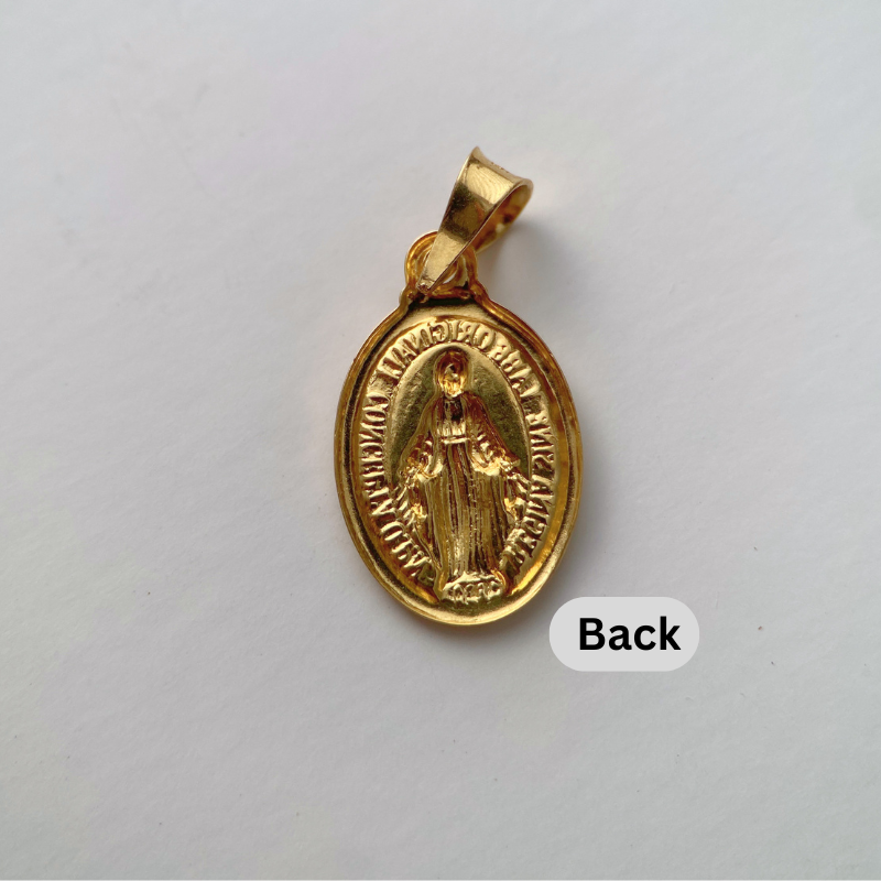 18K Yellow Gold Miraculous Medal Pendant – Virgin Mary Religious Charm