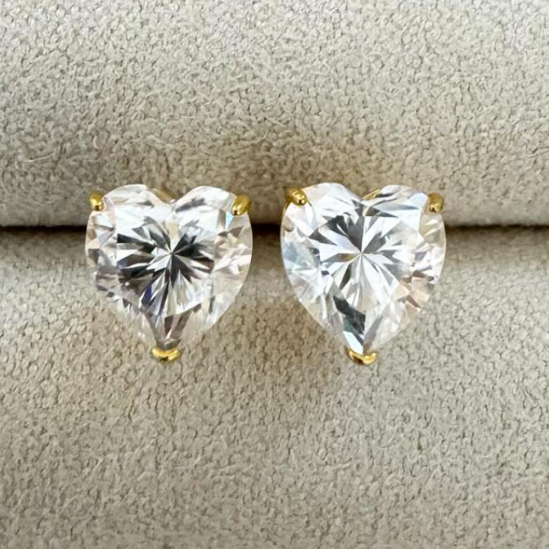 Heart Shaped Cut Moissanite Studs in 18k Solid Gold Setting