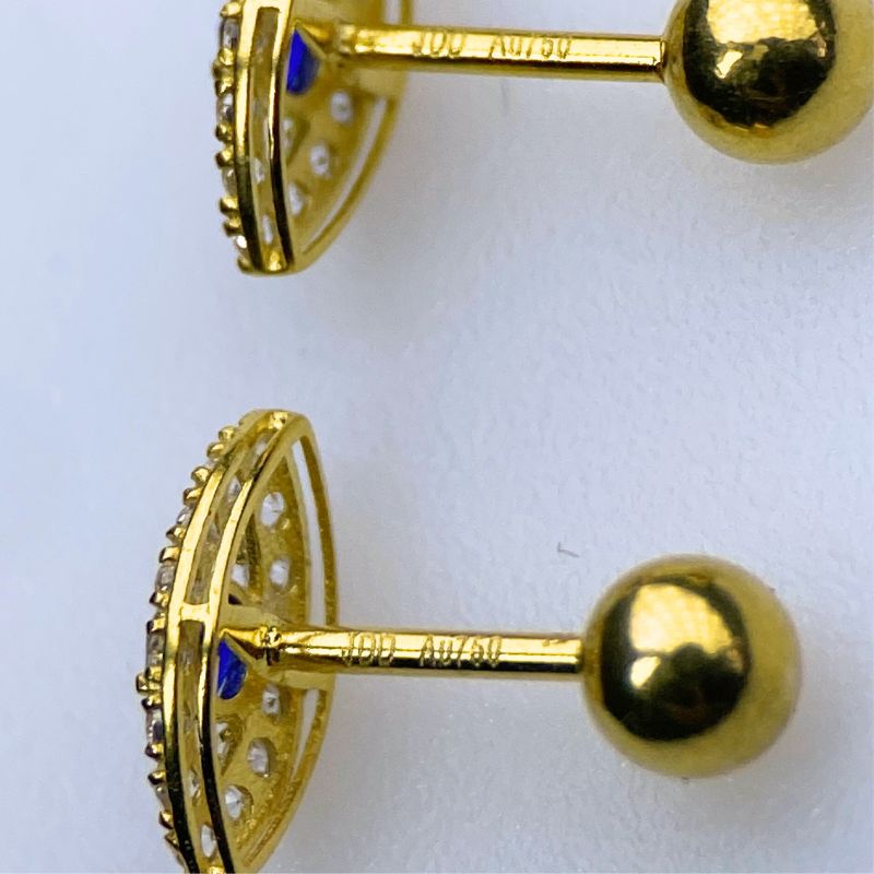 18K Solid Gold Evil Eye Stud Earrings – Minimalist Protection Jewelry with Screw-On Backs, Waterproof & Tarnish-Free