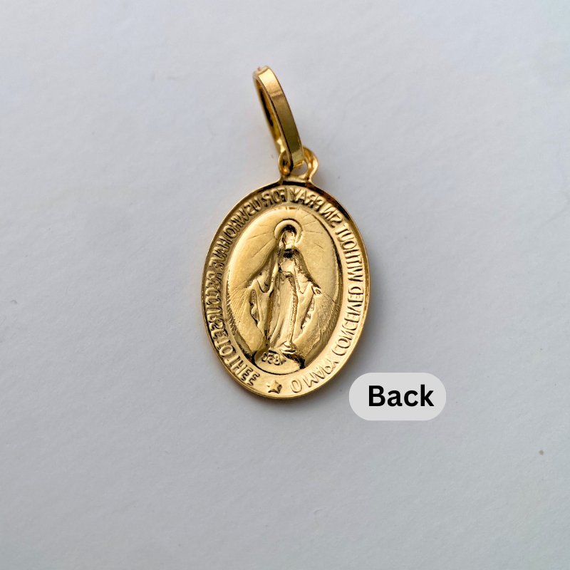 18K Yellow Gold Miraculous Medal Pendant – Virgin Mary Religious Charm