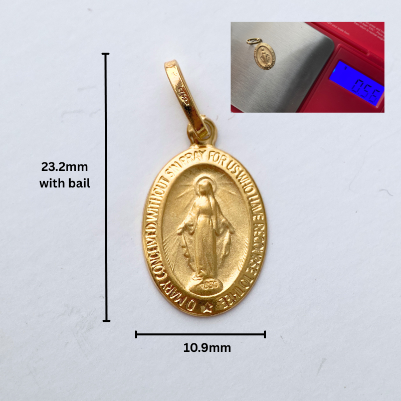 18K Yellow Gold Miraculous Medal Pendant – Virgin Mary Religious Charm