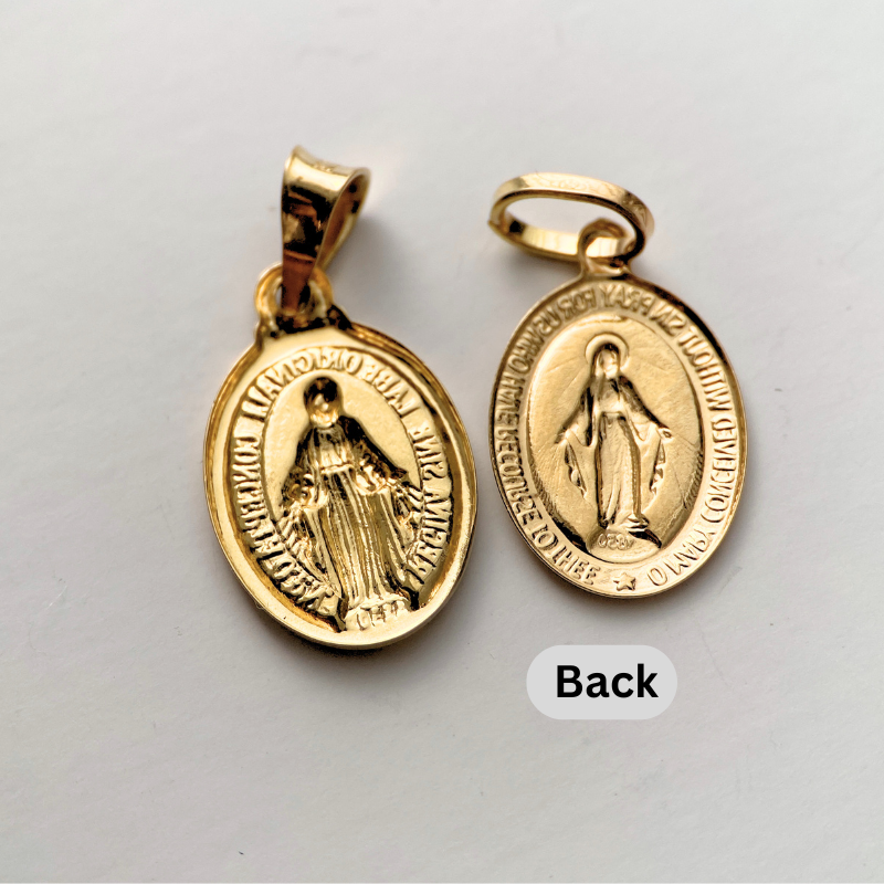 18K Yellow Gold Miraculous Medal Pendant – Virgin Mary Religious Charm