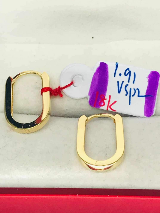 18K Solid Gold Paperclip Oval Hoop Earrings