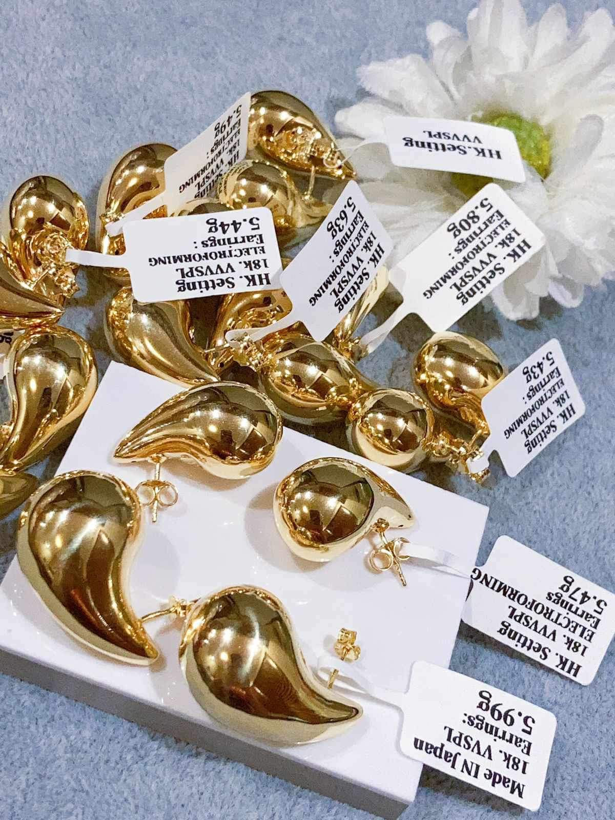 18K Solid Gold Chunky Drop Earrings