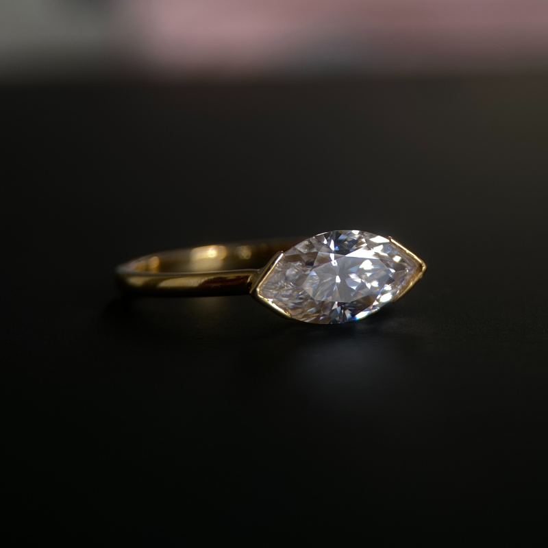 Marquise East-West Moissanite Engagement Ring in Solid 18K Gold