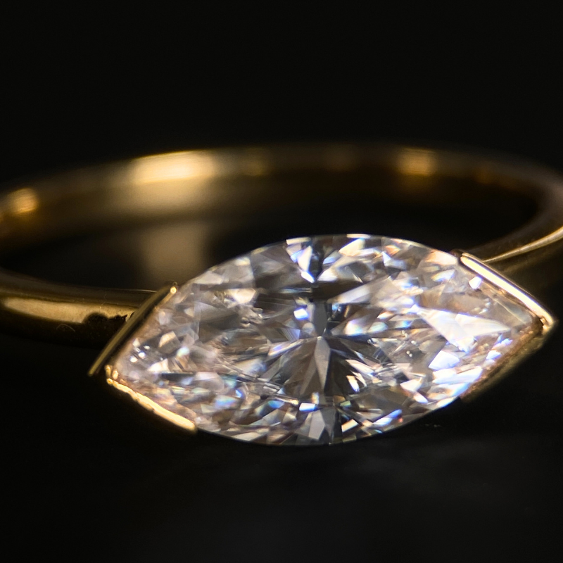 Marquise East-West Moissanite Engagement Ring in Solid 18K Gold