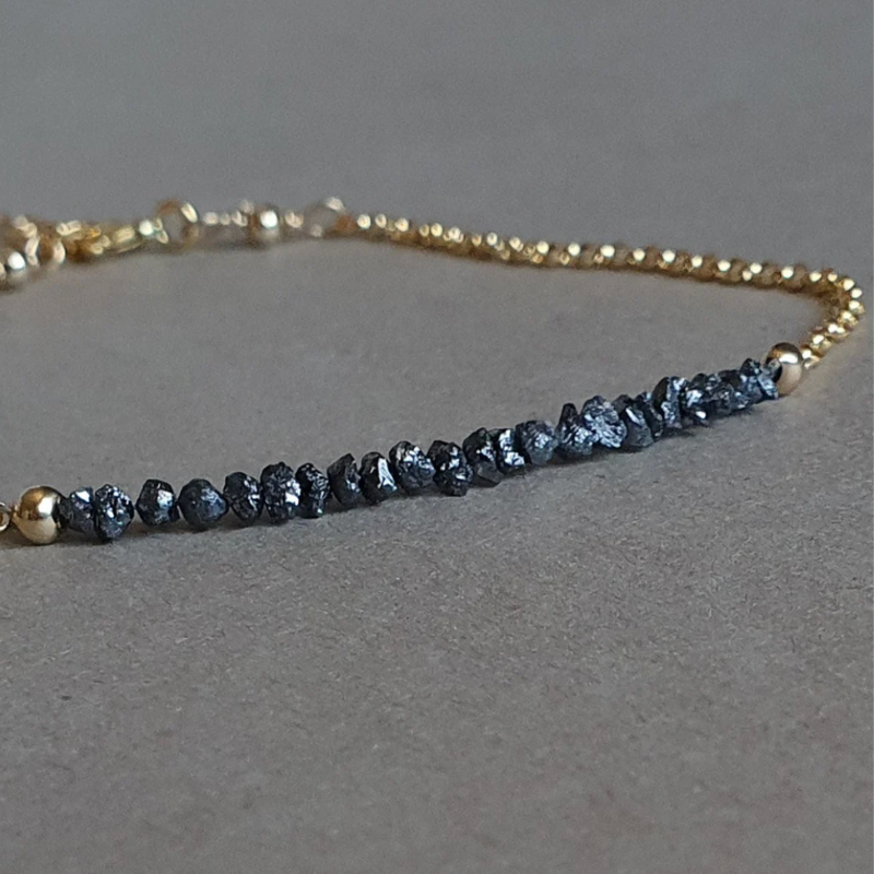 Noir Luxe Black Diamond and 18k Solid Gold Chain Bracelet