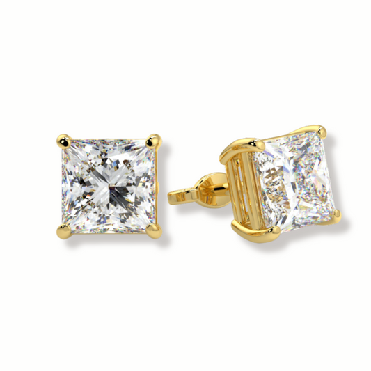 Princess Cut Moissanite Studs in 18k Solid Gold Setting