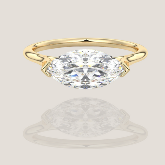 Marquise East-West Moissanite Engagement Ring in Solid 18K Gold