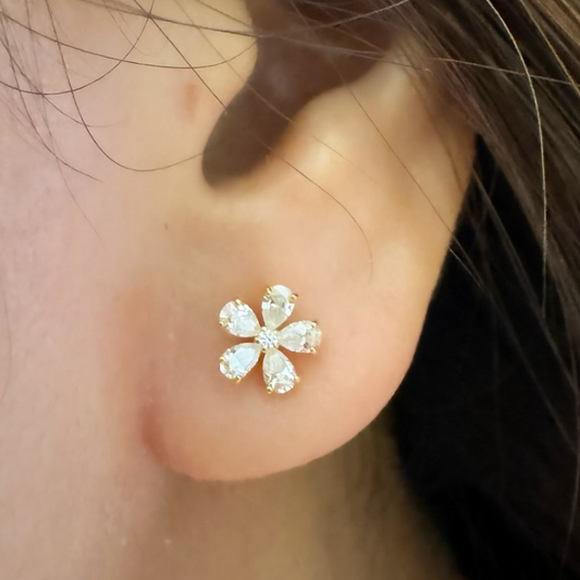 Moissanite Flower Earrings in 18k Solid Gold