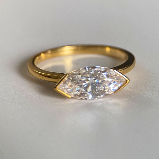 Marquise East-West Moissanite Engagement Ring in Solid 18K Gold