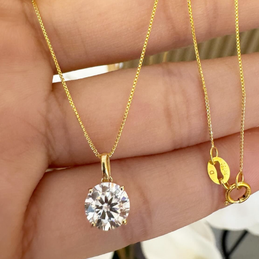 Round Cut Moissanite Solitaire Necklace in 18k Solid Gold