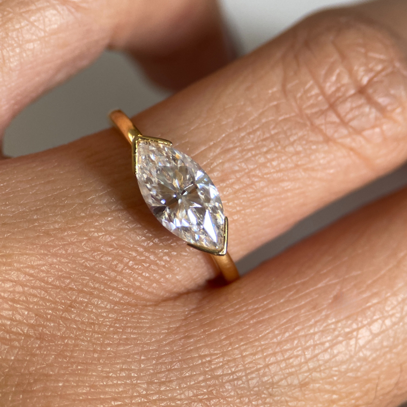 Marquise East-West Moissanite Engagement Ring in Solid 18K Gold
