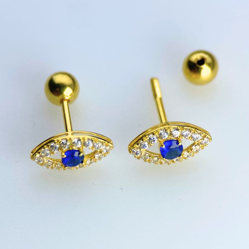 18K Solid Gold Evil Eye Stud Earrings – Minimalist Protection Jewelry with Screw-On Backs, Waterproof & Tarnish-Free