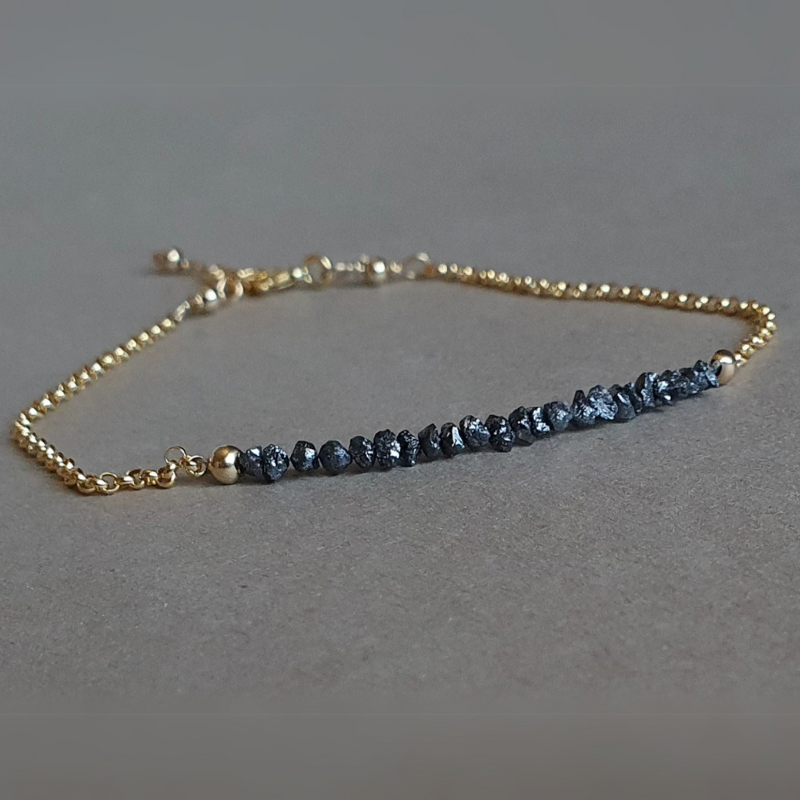 Noir Luxe Black Diamond and 18k Solid Gold Chain Bracelet