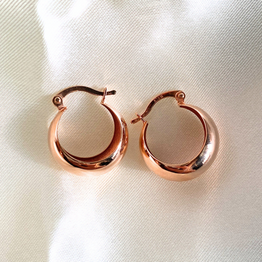 18K Solid Gold Dome Hoops - Rose Gold