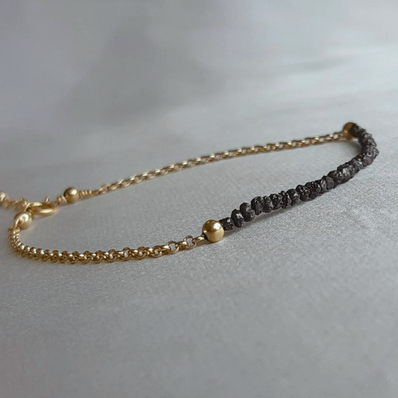 Noir Luxe Black Diamond and 18k Solid Gold Chain Bracelet