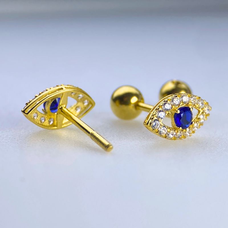 18K Solid Gold Evil Eye Stud Earrings – Minimalist Protection Jewelry with Screw-On Backs, Waterproof & Tarnish-Free