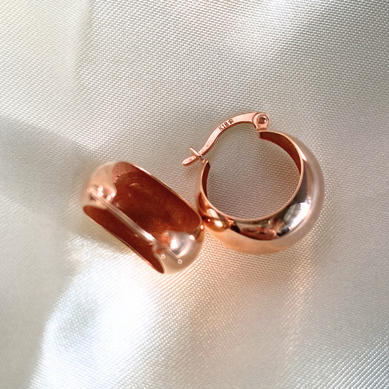 18K Solid Gold Dome Hoops - Rose Gold