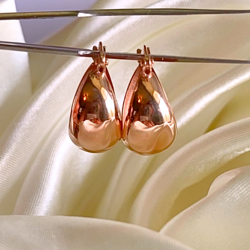 18K Solid Gold Dome Hoops - Rose Gold