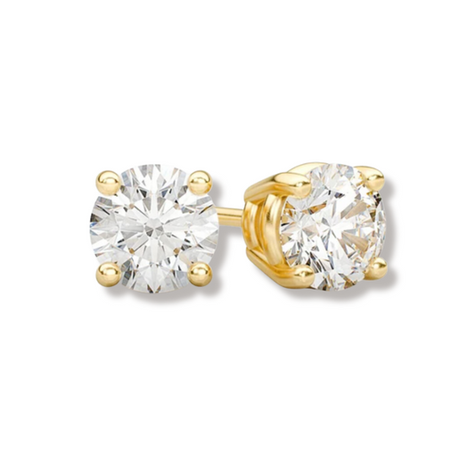 Round Cut Moissanite Studs in 18k Solid Gold Setting