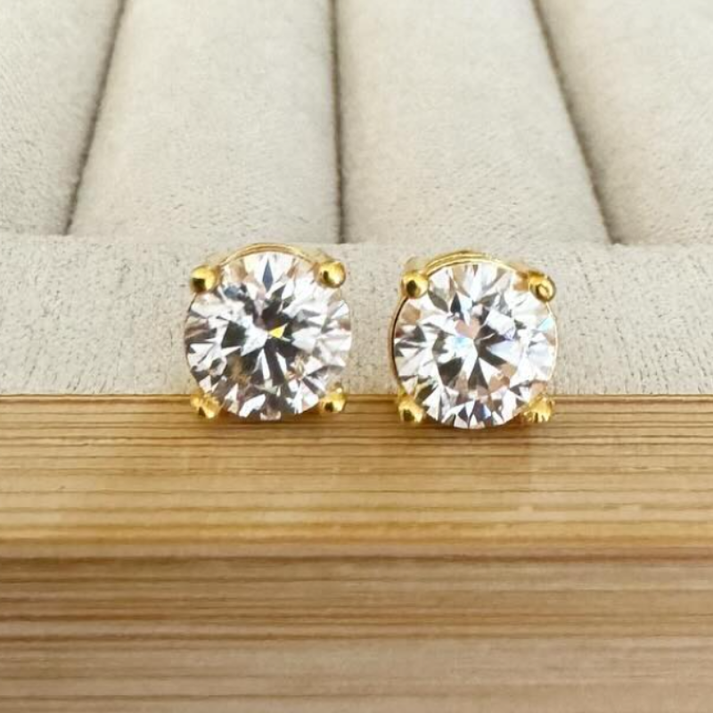 Round Cut Moissanite Studs in 18k Solid Gold Setting