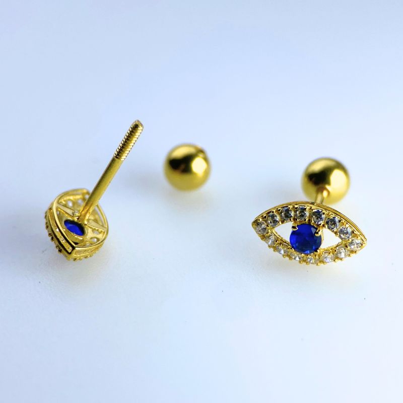18K Solid Gold Evil Eye Stud Earrings – Minimalist Protection Jewelry with Screw-On Backs, Waterproof & Tarnish-Free