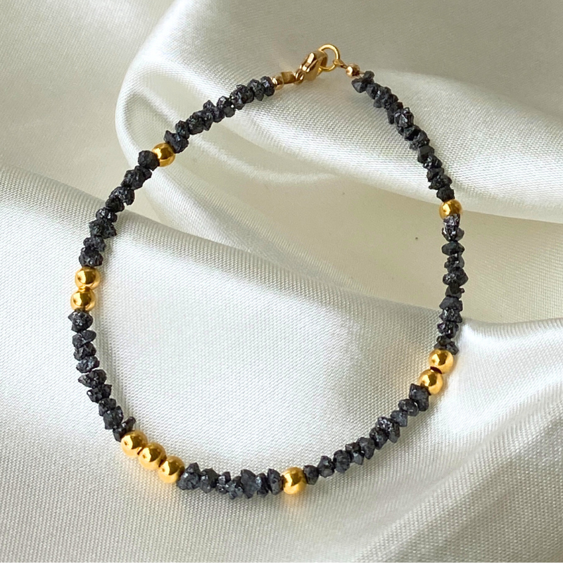 Noir Stellar Black Diamond and 18k Solid Gold Beads Bracelet