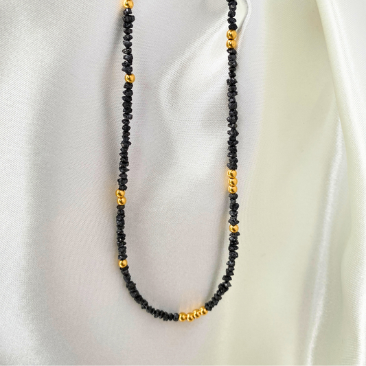 Noir Stellar Black Diamond and 18k Solid Gold Beads Necklace