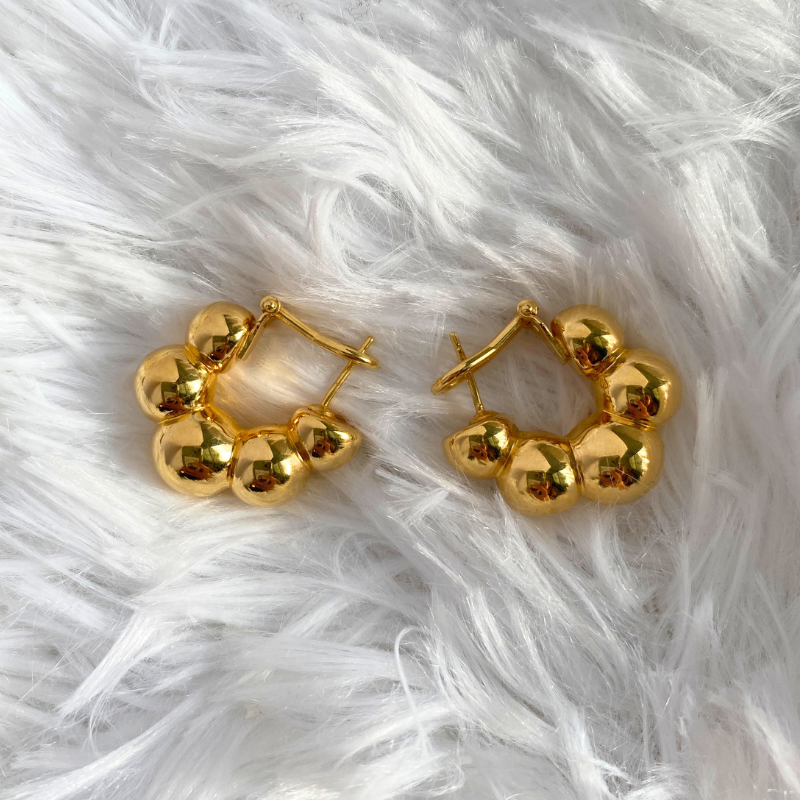 18K Solid Gold Bubble Hoop Earrings