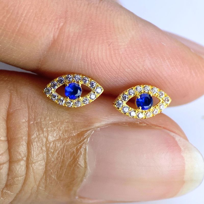 18K Solid Gold Evil Eye Stud Earrings – Minimalist Protection Jewelry with Screw-On Backs, Waterproof & Tarnish-Free