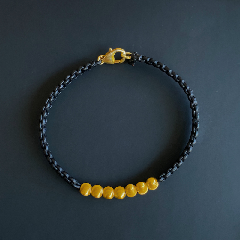 Handmade Unisex, Genderless 18k Gold Cat Eye Bead Bracelet