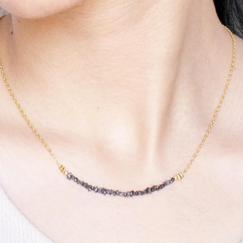 Noir Luxe Black Diamond and 18k Solid Gold Chain Necklace