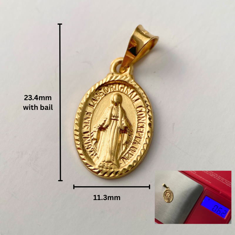 18K Yellow Gold Miraculous Medal Pendant – Virgin Mary Religious Charm