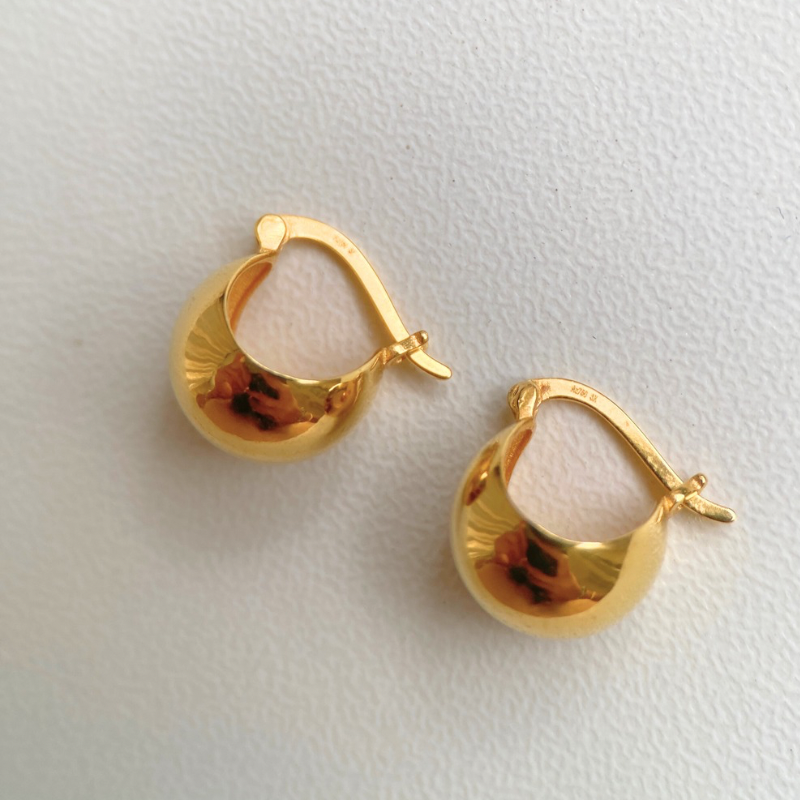18K Gold Ball Hoop Earrings